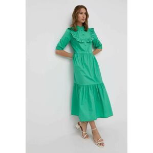 Bavlněné šaty Silvian Heach zelená barva, maxi, áčková