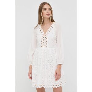 Bavlněné šaty Silvian Heach bílá barva, mini, áčková