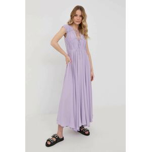 Šaty s příměsí hedvábí Liviana Conti fialová barva, maxi