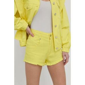 Džínové šortky Silvian Heach dámské, žlutá barva, hladké, high waist