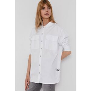 Košile Calvin Klein Jeans dámská, bílá barva, relaxed, s klasickým límcem