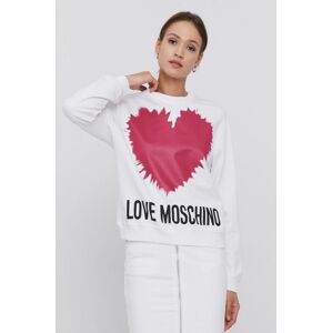 Mikina Love Moschino dámská, bílá barva, s potiskem