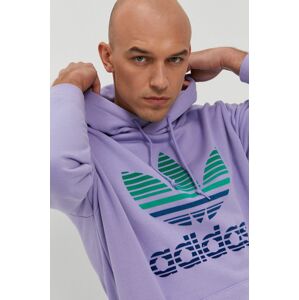 Bavlněná mikina adidas Originals pánská, fialová barva, s potiskem