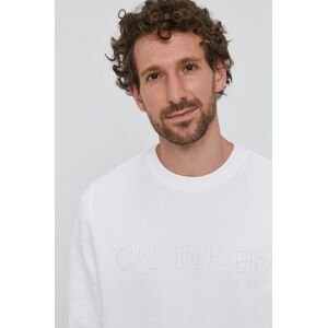 Bavlněná mikina Calvin Klein pánská, bílá barva, s potiskem