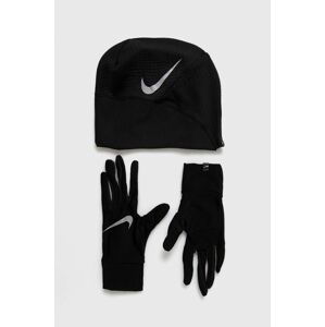 Čepice a rukavice Nike černá barva