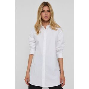 Bavlněné tričko Karl Lagerfeld dámské, bílá barva, relaxed, s klasickým límcem