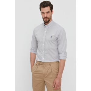 Bavlněné tričko Polo Ralph Lauren pánské, šedá barva, slim, s límečkem button-down