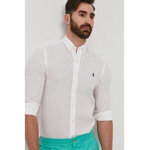 Košile Polo Ralph Lauren pánská, bílá barva, slim, s límečkem button-down, 710829443002