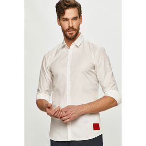 Košile Hugo pánská, bílá barva, slim, s klasickým límcem