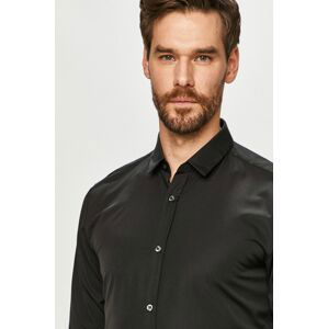 Košile Hugo pánská, černá barva, slim, s klasickým límcem