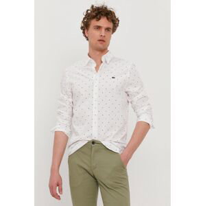 Bavlněné tričko Lacoste pánské, bílá barva, slim, s klasickým límcem