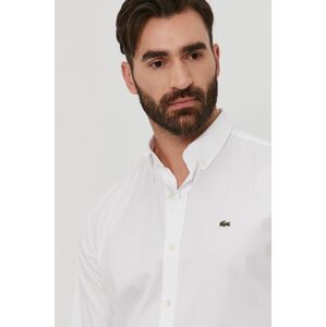 Bavlněné tričko Lacoste pánské, bílá barva, regular, s límečkem button-down