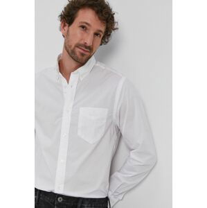 Bavlněné tričko Gant pánské, bílá barva, regular, s límečkem button-down