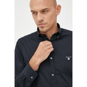 Košile Gant pánská, černá barva, regular, s límečkem button-down