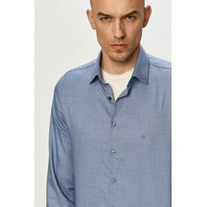 Bavlněné tričko Calvin Klein pánské, tmavomodrá barva, slim, s italským límcem