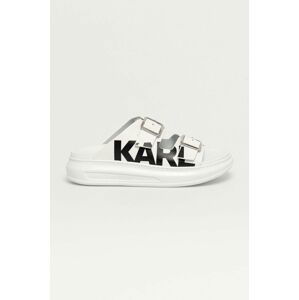 Kožené pantofle Karl Lagerfeld dámské, bílá barva, na platformě