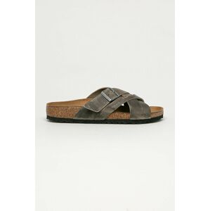 Kožené pantofle Birkenstock pánské, šedá barva