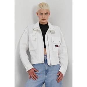 Džínová bunda Tommy Jeans dámská, bílá barva, přechodná, oversize