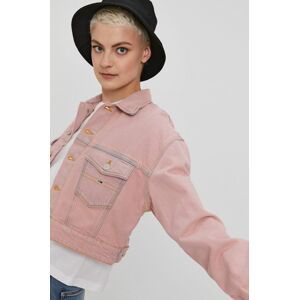 Džínová bunda Tommy Jeans dámská, růžová barva, přechodná, oversize