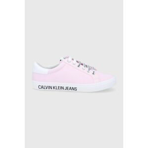 Boty Calvin Klein Jeans růžová barva, na plochém podpatku
