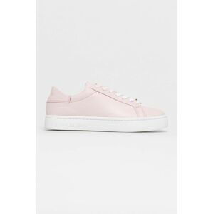 Kožené boty Calvin Klein Jeans růžová barva, na plochém podpatku