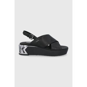 Kožené sandály Karl Lagerfeld dámské, černá barva, na platformě