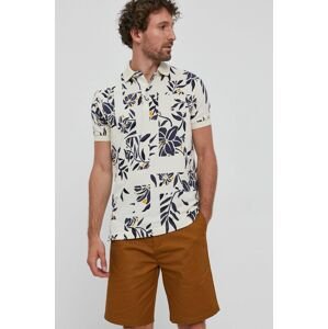 Polo tričko Tommy Hilfiger pánské, béžová barva, vzorované