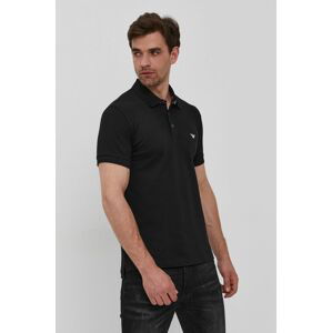 Polo tričko Emporio Armani pánské, černá barva, hladké