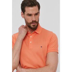 Polo tričko Tommy Hilfiger pánské, oranžová barva, hladké