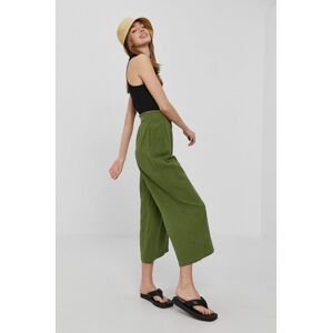Kalhoty Roxy dámské, zelená barva, střih culottes, high waist