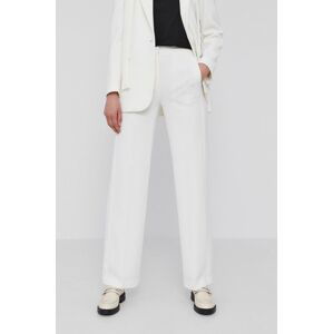 Kalhoty Karl Lagerfeld dámské, krémová barva, široké, high waist