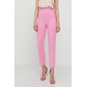 Kalhoty Nissa dámské, růžová barva, jednoduché, high waist