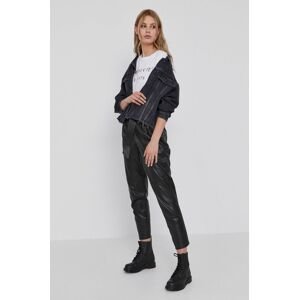 Kožené kalhoty AllSaints dámské, černá barva, jednoduché, high waist
