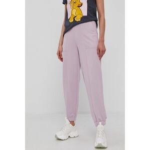 Kalhoty Pieces dámské, fialová barva, melanžové