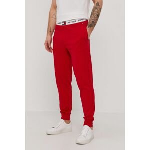 Kalhoty Tommy Hilfiger pánské, červená barva, hladké
