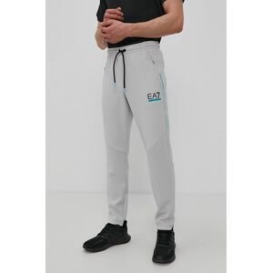 Kalhoty EA7 Emporio Armani pánské, šedá barva, hladké