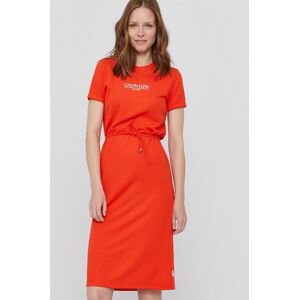 Šaty Calvin Klein oranžová barva, midi, jednoduché