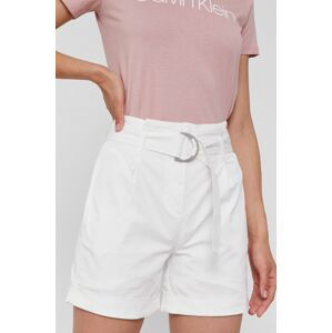 Kraťasy Calvin Klein dámské, bílá barva, hladké, high waist