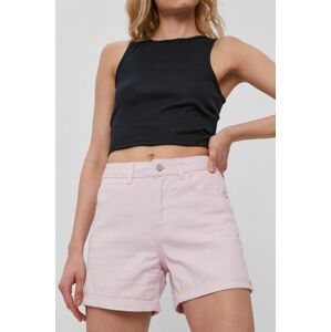 Džínové šortky Vero Moda dámské, růžová barva, hladké, high waist