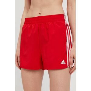 Kraťasy adidas dámské, červená barva, hladké, medium waist