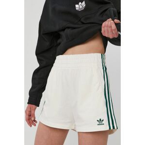 Kraťasy adidas Originals H56438 dámské, krémová barva, hladké, high waist