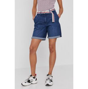 Džínové šortky Tommy Hilfiger dámské, tmavomodrá barva, hladké, high waist