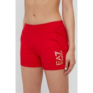 Kraťasy EA7 Emporio Armani dámské, červená barva, s potiskem, medium waist