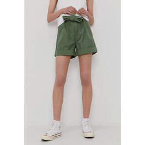Kraťasy Tommy Jeans dámské, zelená barva, hladké, high waist