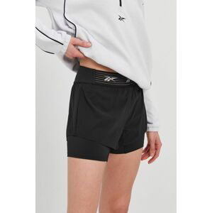 Kraťasy Reebok GL2571 dámské, černá barva, s potiskem, medium waist