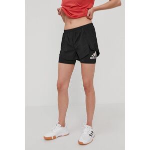 Kraťasy adidas dámské, černá barva, s potiskem, medium waist