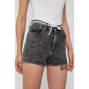 Džínové šortky Calvin Klein Jeans dámské, šedá barva, hladké, high waist