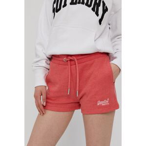 Kraťasy Superdry dámské, růžová barva, hladké, high waist