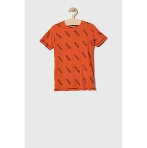 Dětské tričko Guess oranžová barva, vzorované