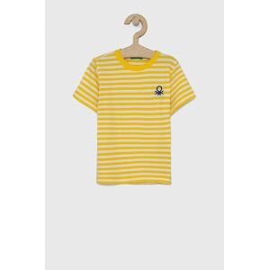 Dětské bavlněné tričko United Colors of Benetton žlutá barva, vzorované